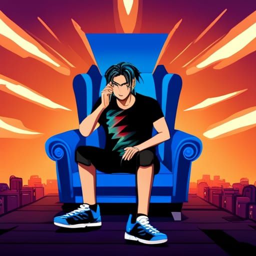 Gigachad on Throne in Cyberpunk Cityscape