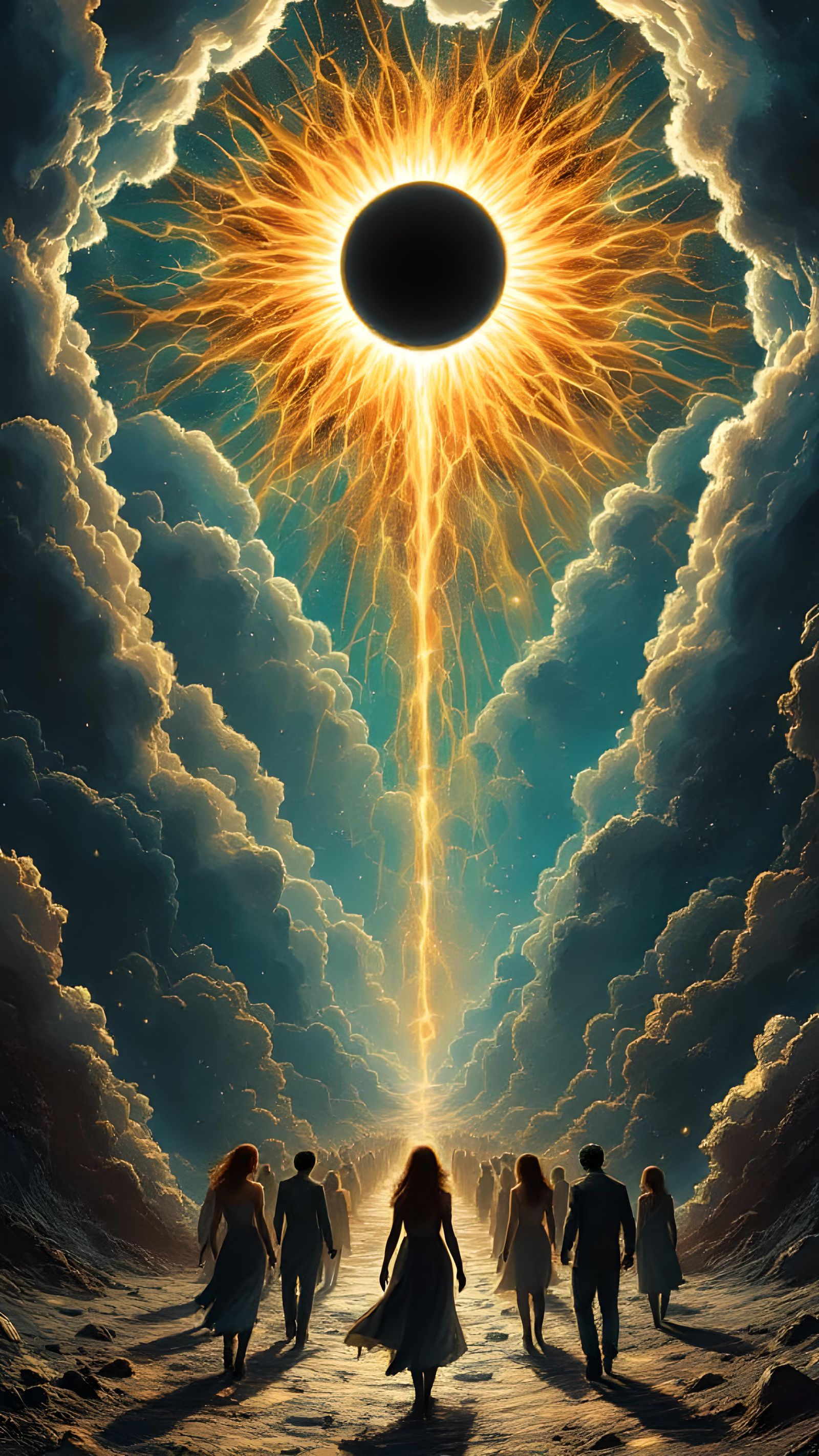 Surreal Vortex with Metallic Sky in Anime Style