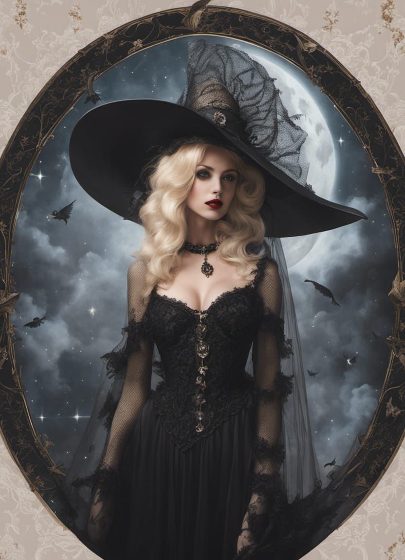 Gothic Witch Bride in Retro Pin-Up Style