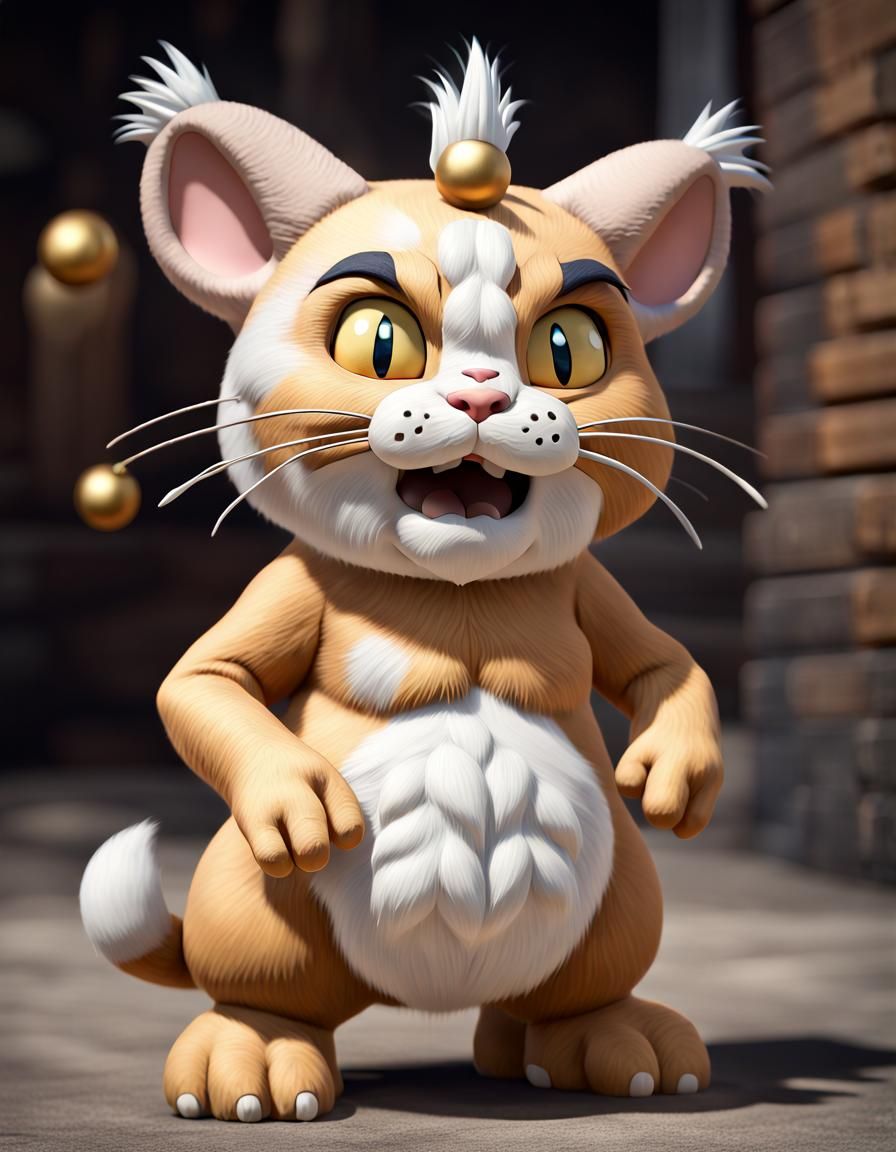 Photorealistic Meowth Care Bear Hybrid