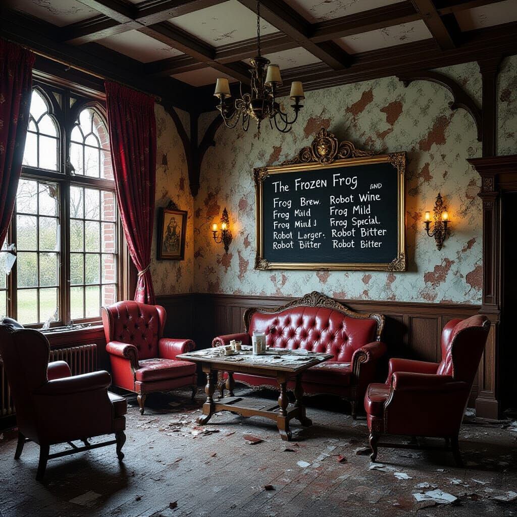 Dystopian Ruined Inn Interior in Sci-Fi Style