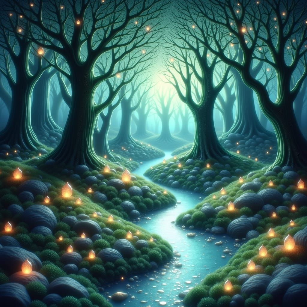 Enchanted Glass Forest with Sprites and Stardust