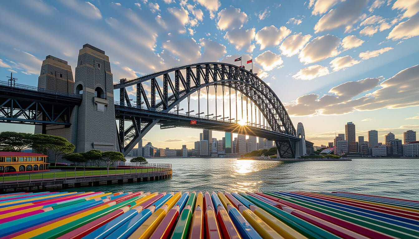Sydney Harbour Bridge Made of Colored Pencils