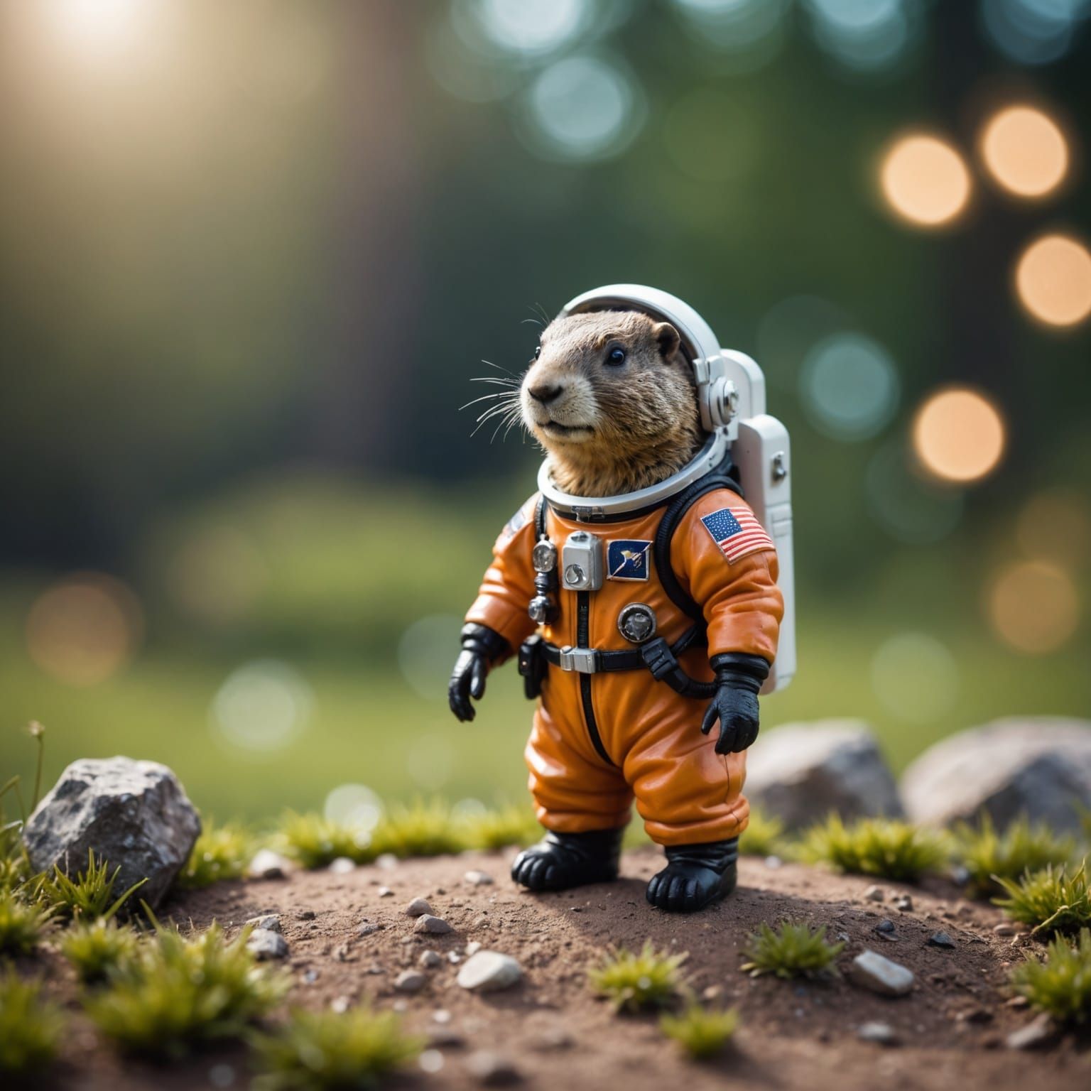 Adorable Groundhog Astronaut Miniature in Bokeh