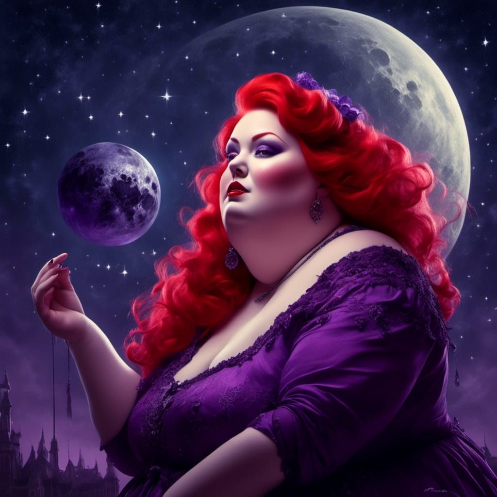 Obese Red-Haired Witch in Chiaroscuro Lighting