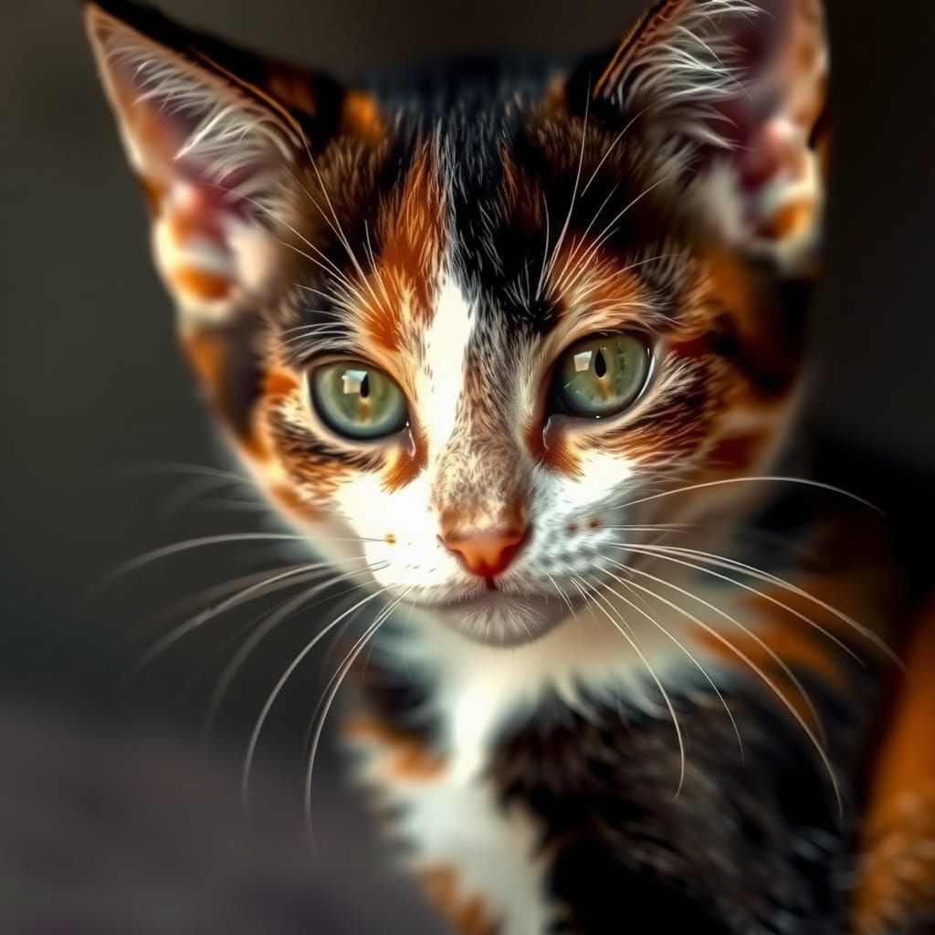 Realistic Calico Kitten Portrait in Warm Hues