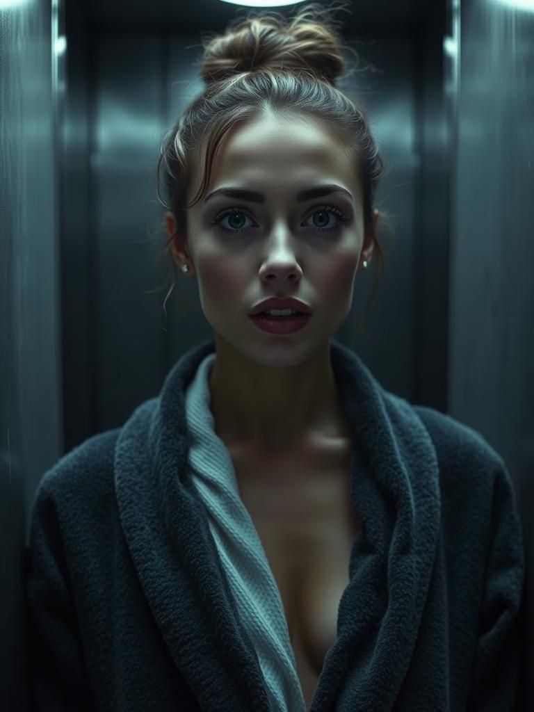 Eerie Elevator: Cinematic Woman in Dramatic Lighting