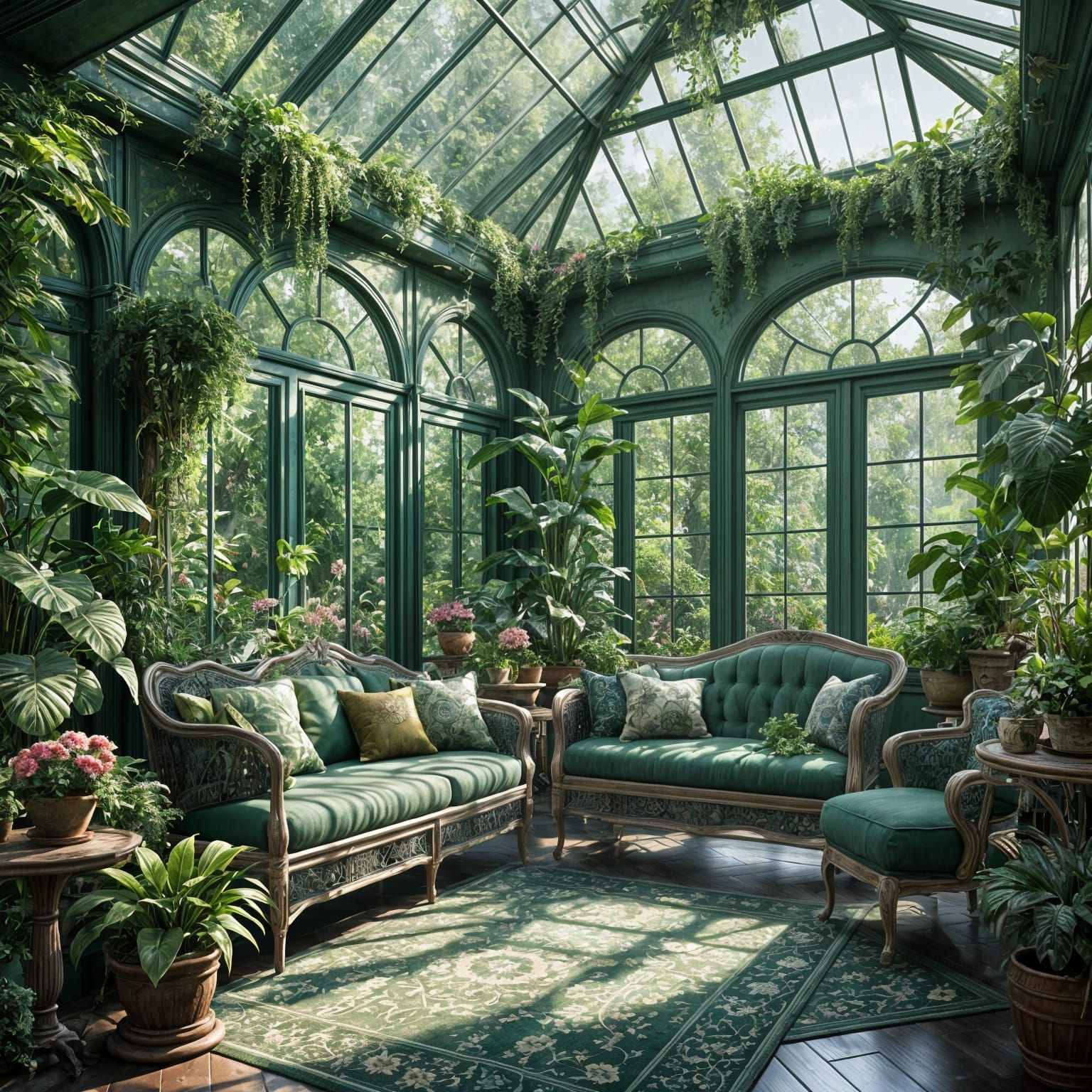 Lush Green Sunroom with Fantasy Art Details