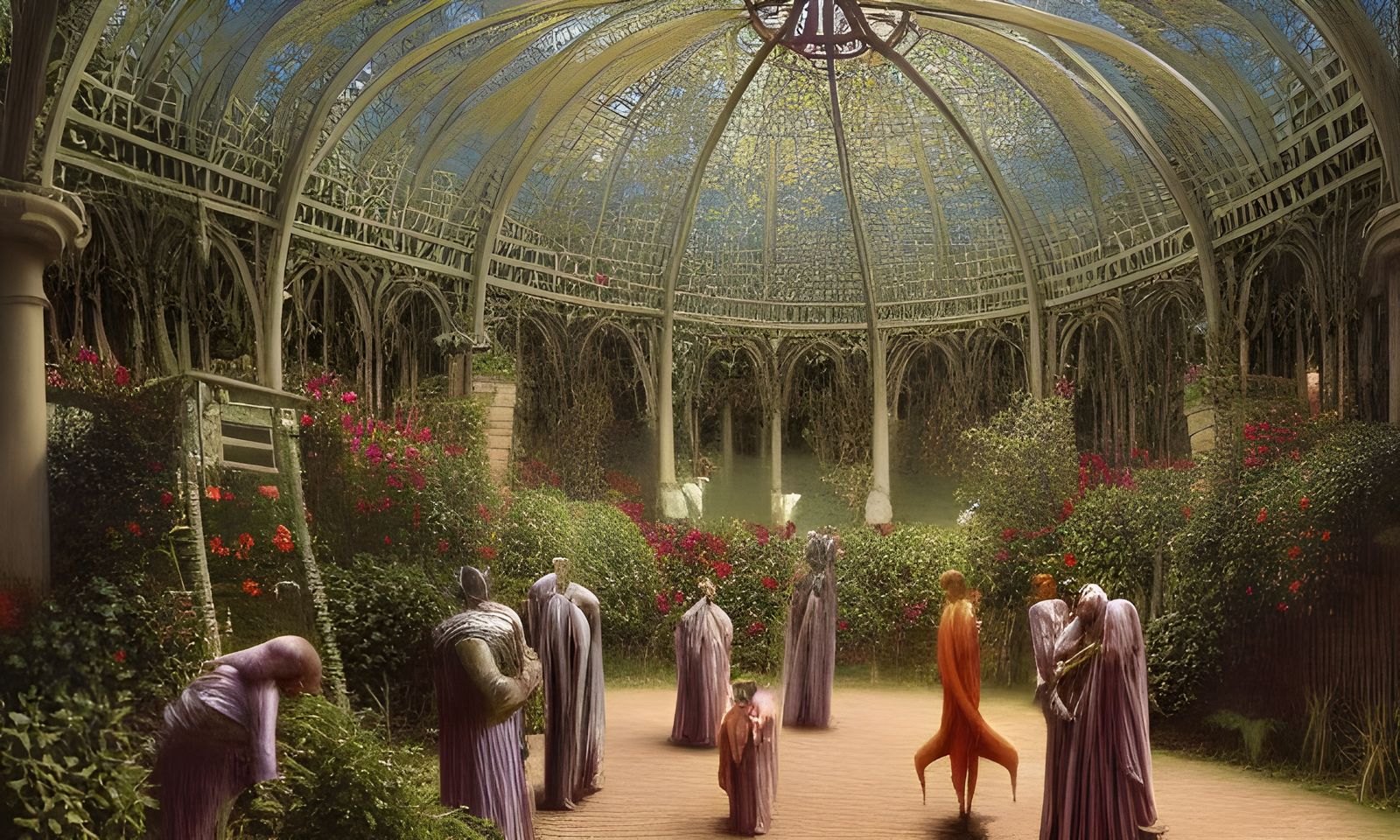 Utopian Garden Scene in Digital Art Style