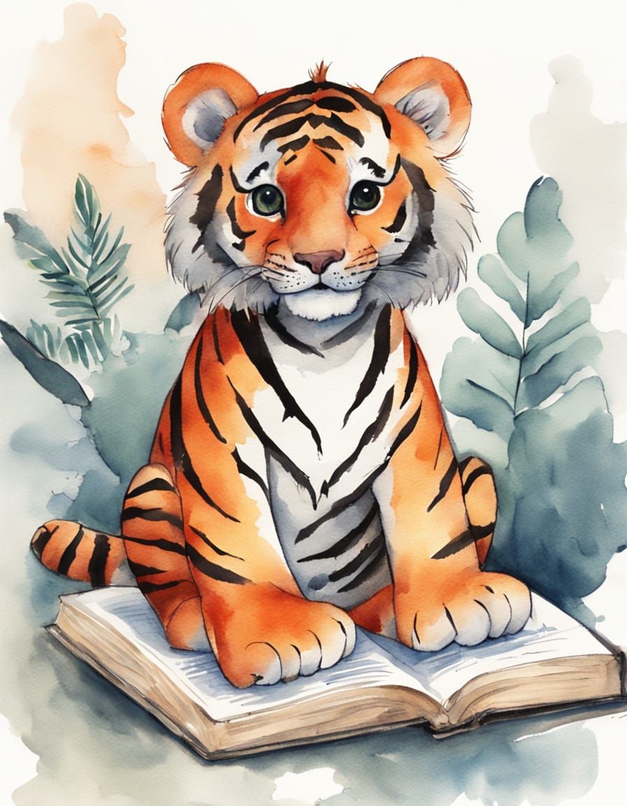 Tiger and Toddler in Whimsical Watercolor