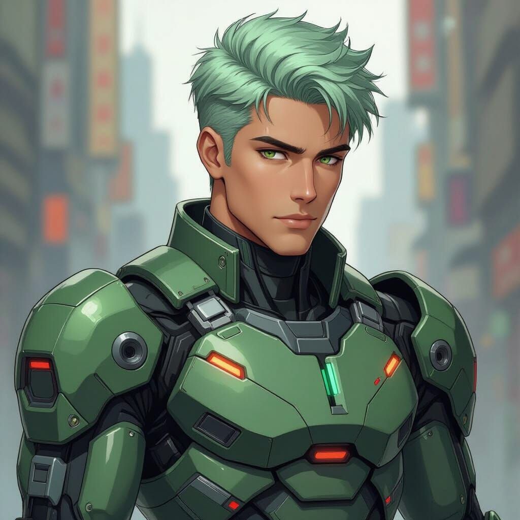 Anime Man in High-Tech Armor, Robotech Style