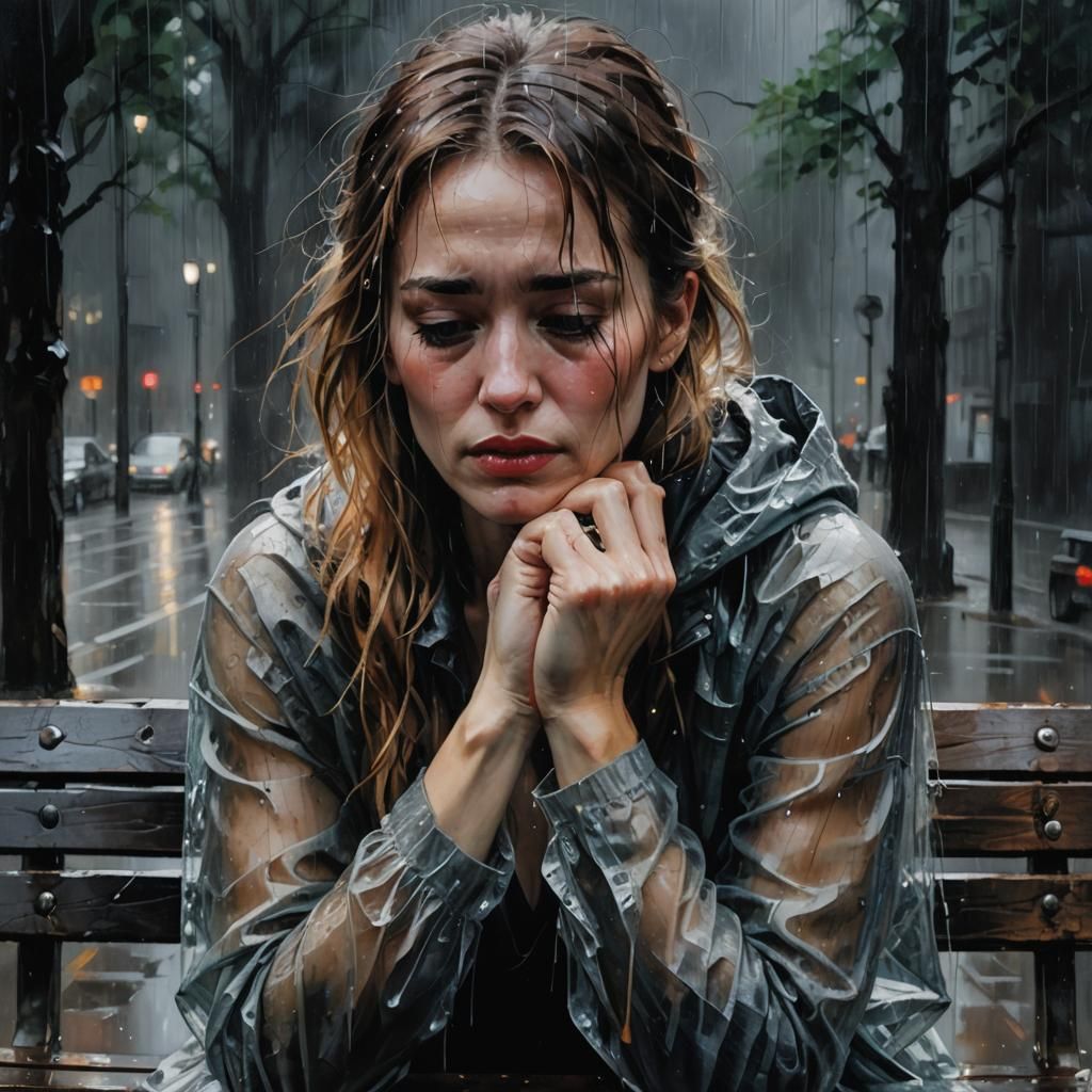 Crying Woman in Rain: Surreal Alcohol Ink Art