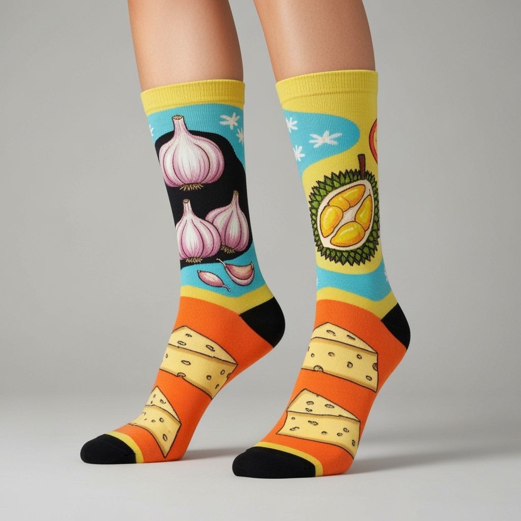 Whimsical Socks with Food Art in Folk Style