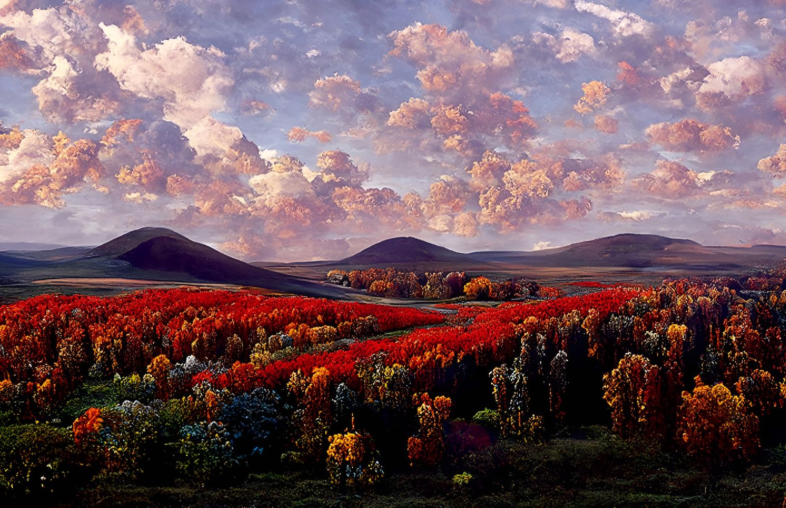 Autumn Landscape Painting in Romanticism Style