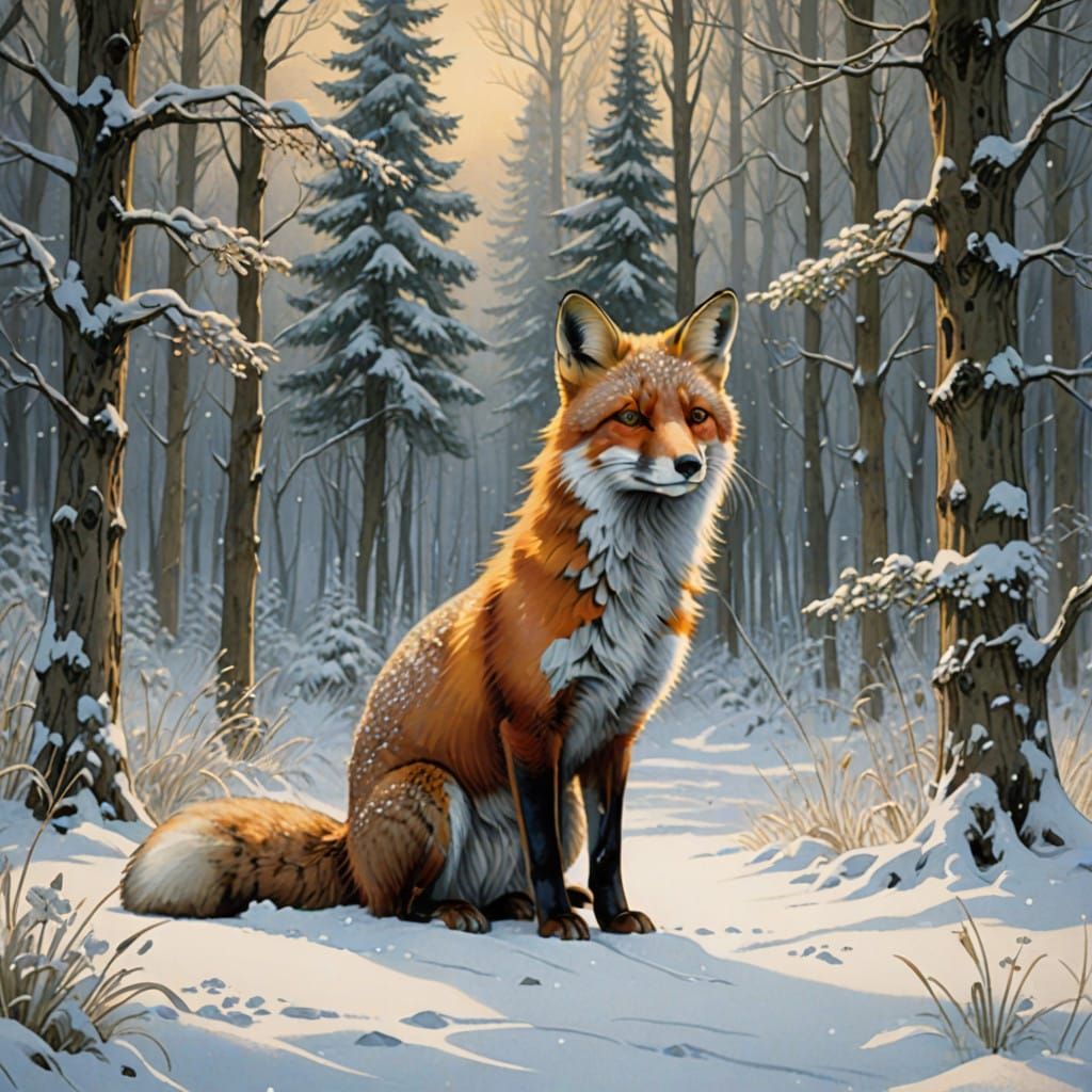 Majestic Red Fox Serenity in Winter Wonderland