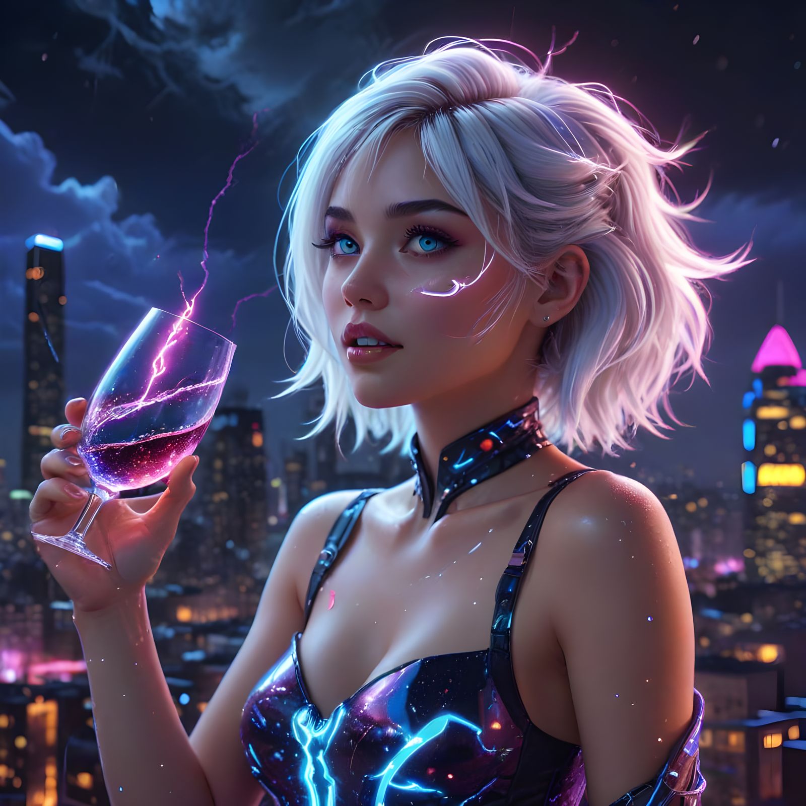 Cyber Vampires in Futuristic Cityscape