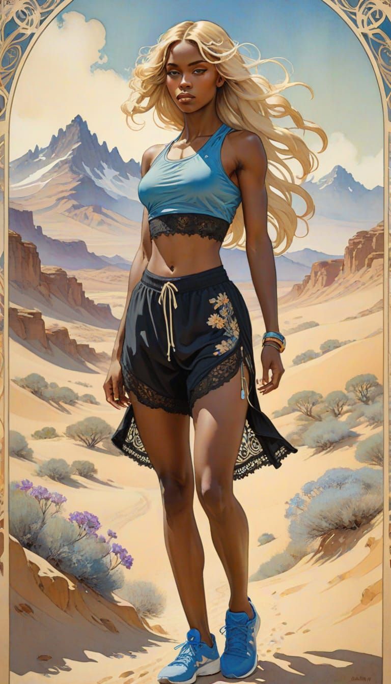 Art Nouveau Desert Goddess in Vibrant Pastel Colors