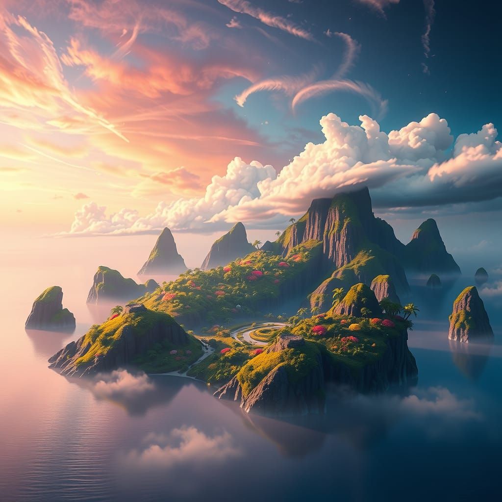 Mystical Floating Islands in Fantasy Landscape