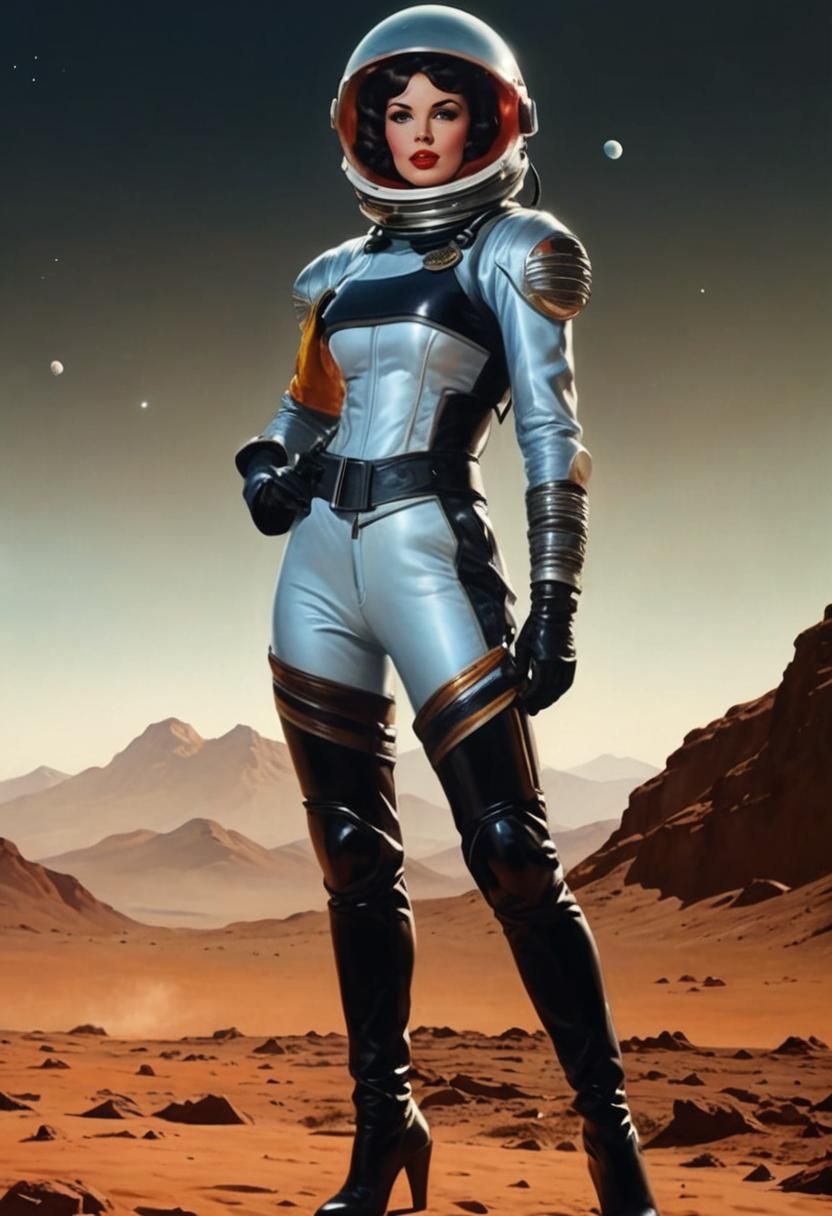 Retro Sci-Fi Pinup on the Moon