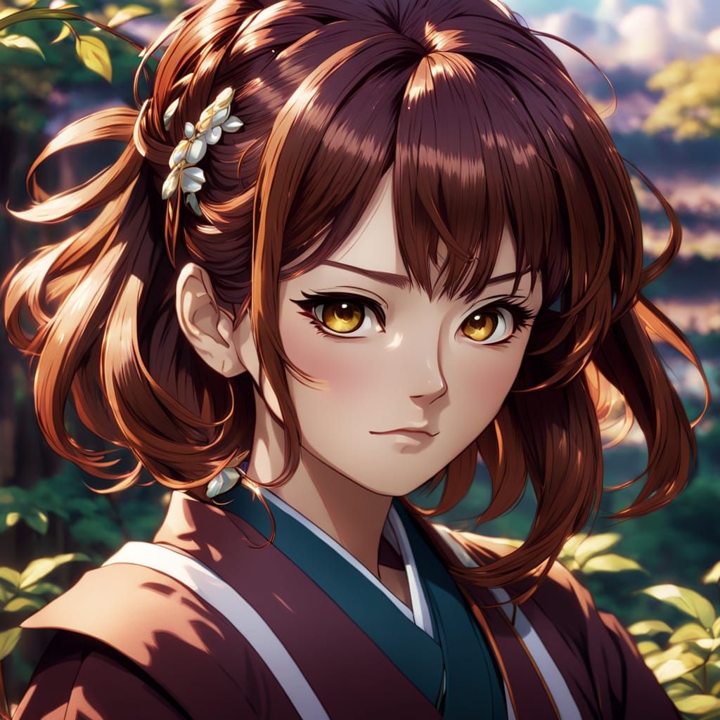 Anime Portrait of Girl in Traditional Japanese Clothing