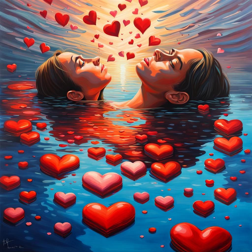 Peaceful Hearts Reflect Serenity: A Hyperrealistic Painting
