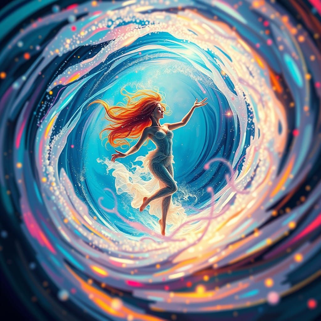 Mythical Water Nymph in Vibrant, High-Contrast Graffiti Art