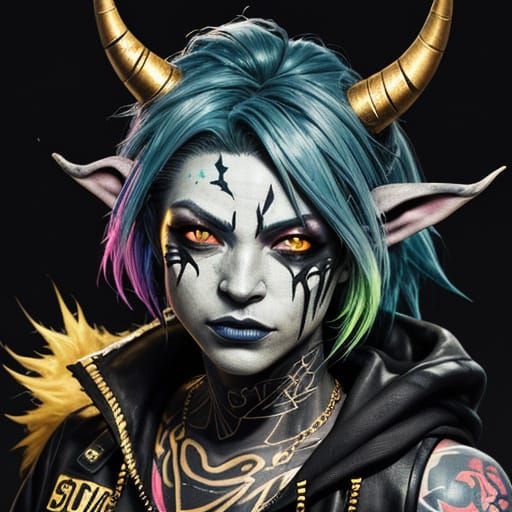 Tiefling Punk Graffiti Art with Neon Accents