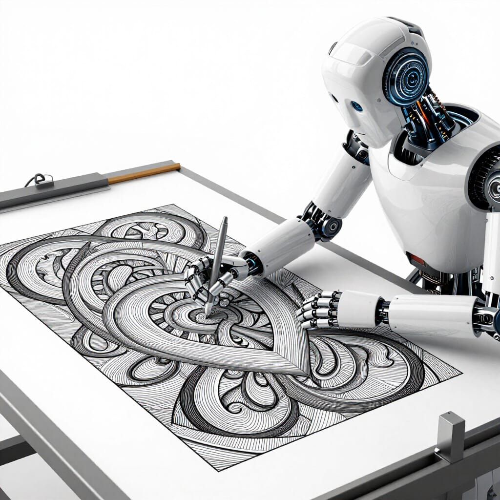 AI Robot Creates Detailed Black and White Line Art