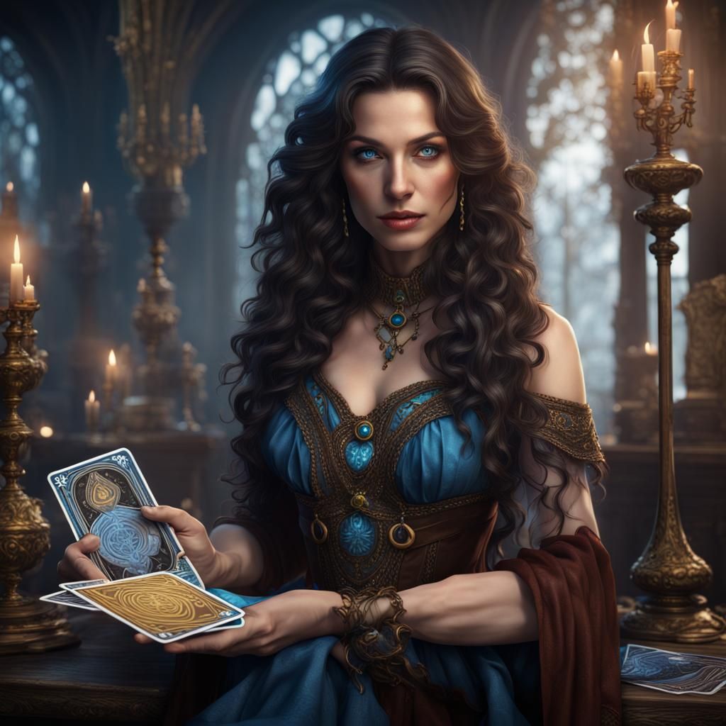 Sorceress with Oracle Cards: Fantasy Concept Art
