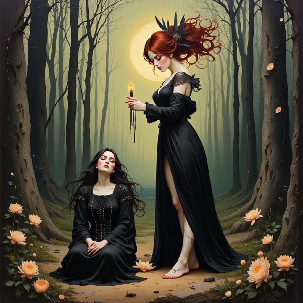 Witch Queen of the Ether Realm in Cyberpunk Style