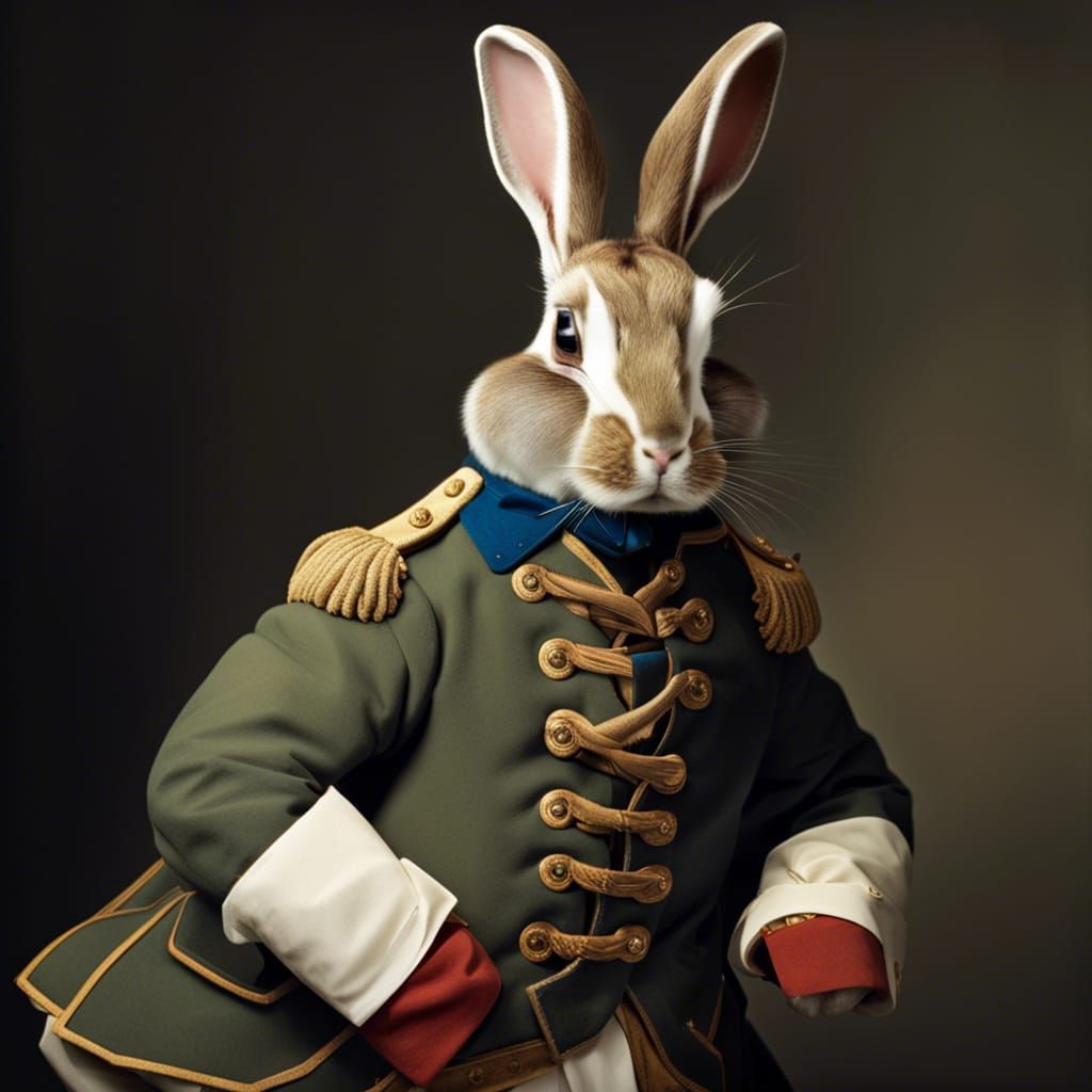 Rabbit General in 1776 Uniform: Historical Portrait