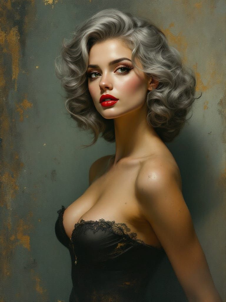 Pin-Up Woman in Atmospheric Oil Painting Style
