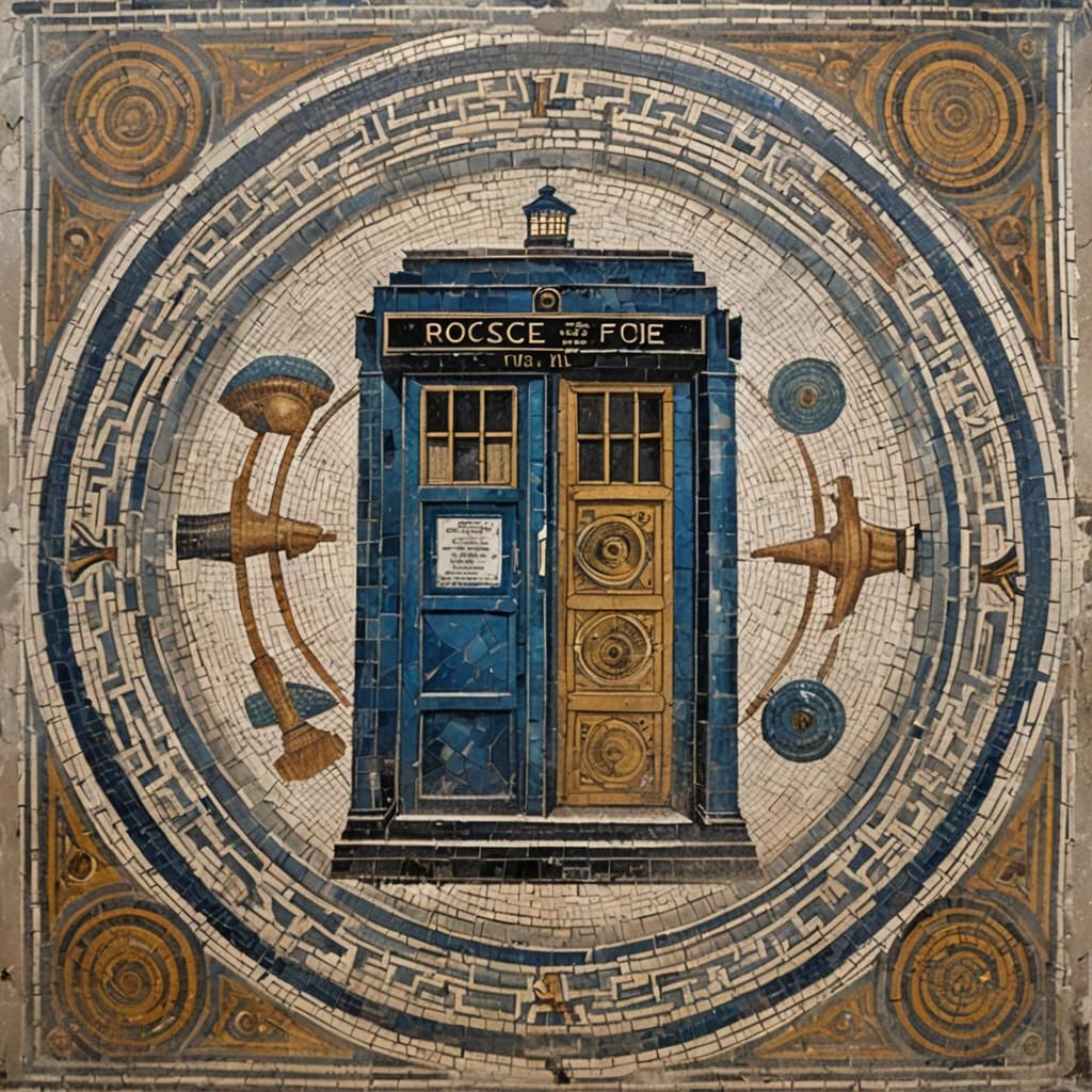 Timeless Tardis Mosaic in Ancient Roman Style