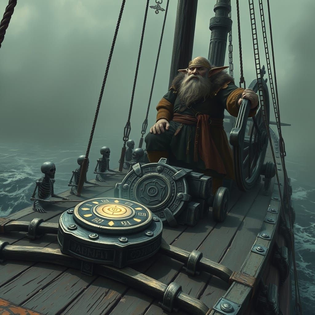 Dark Fantasy Ship: Mysterious Vessel with Ancient Device and...