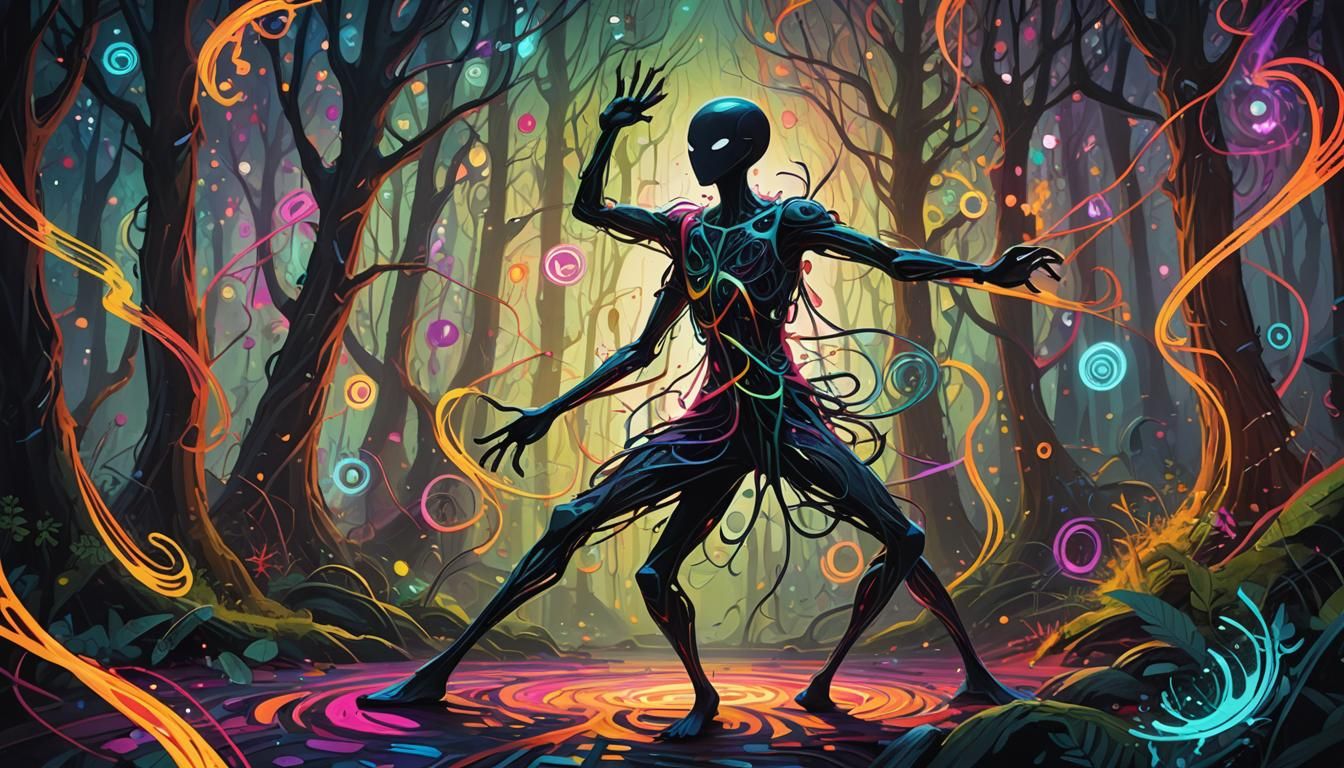 Stickman Dance in Mystical Forest: Matte Painting