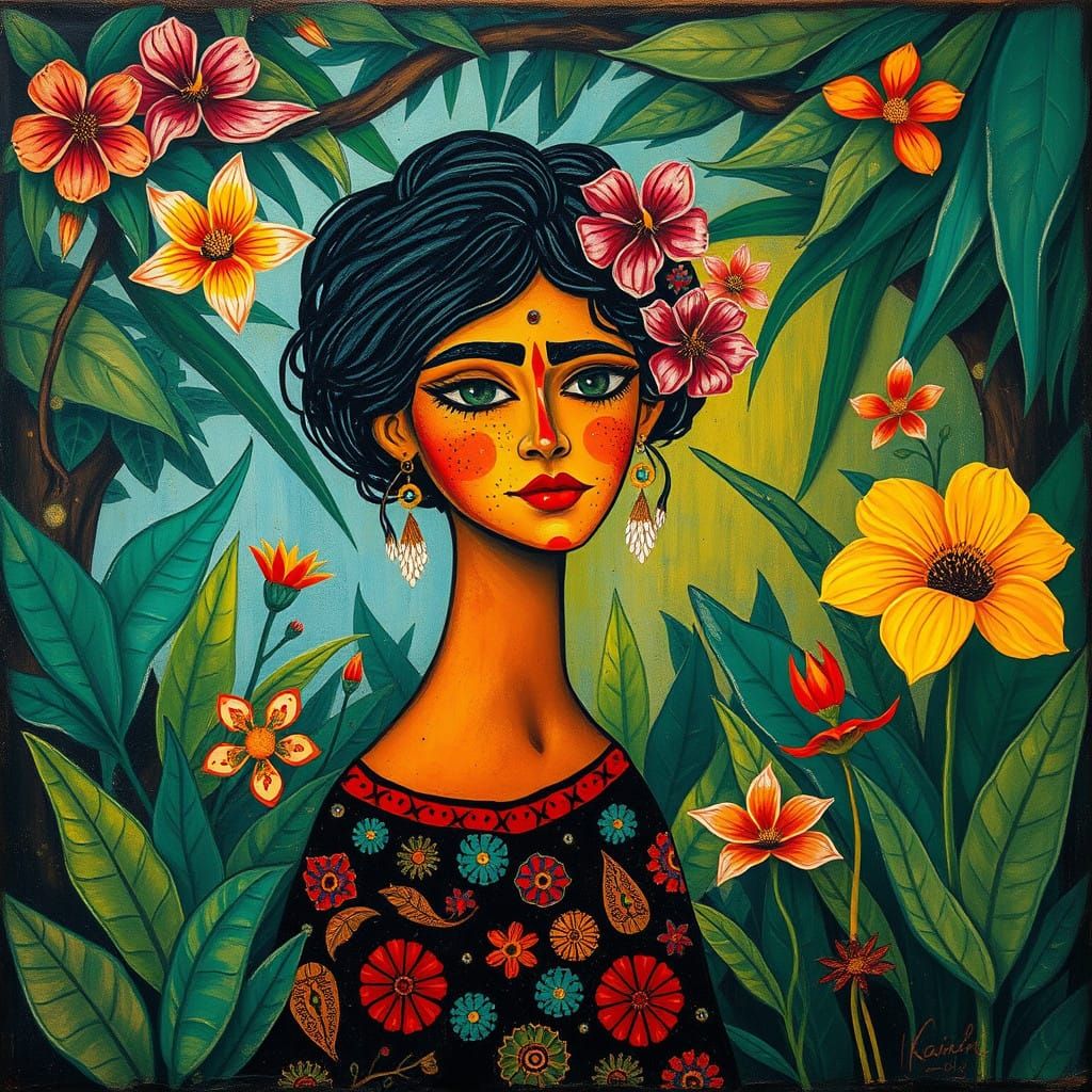 Vibrant Folk Art Goddess in a Tropical Paradise