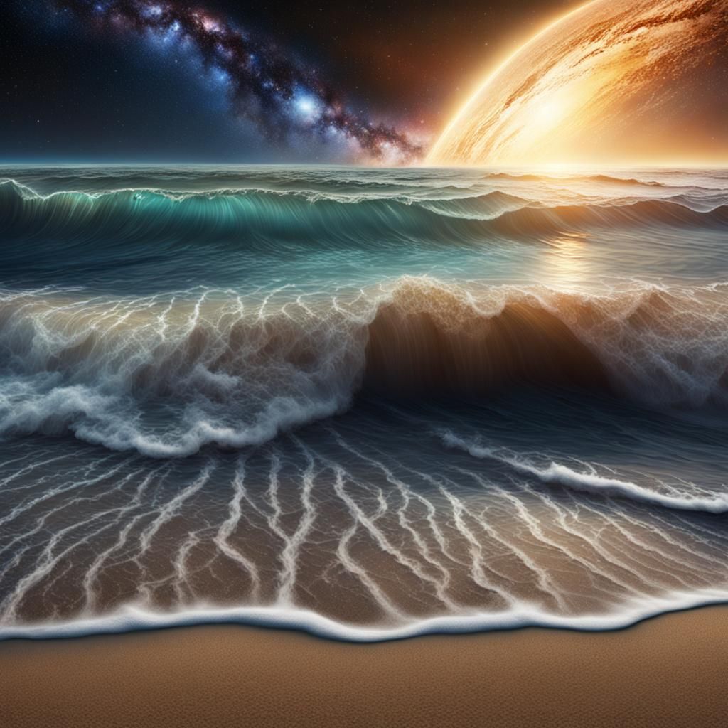 Galaxy Shoreline: Stardust Beach in Digital Painting