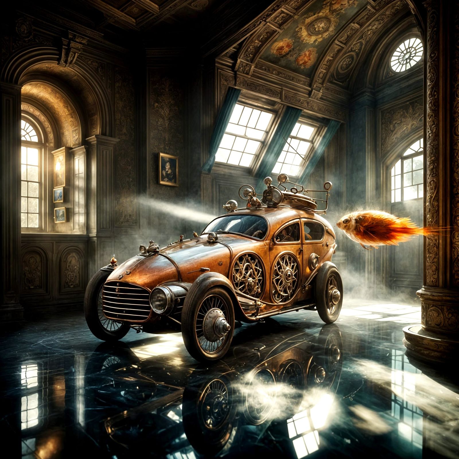 Magical Realism: Vintage Race Car at Sunrise