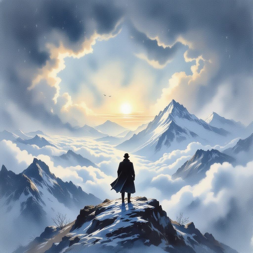 Sherlock Holmes Overlooking Snowy Landscape in Neoclassicism...