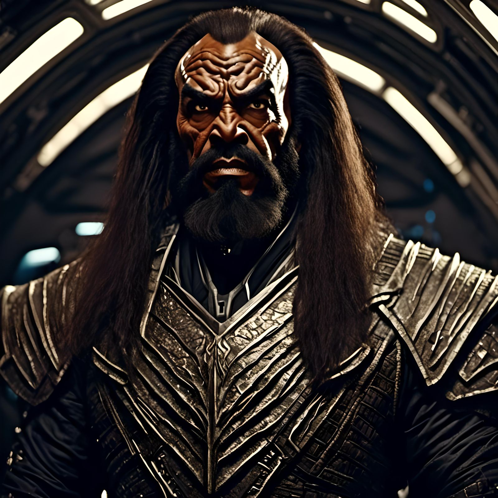 Detailed Klingon Warrior Portrait Inside Spaceship
