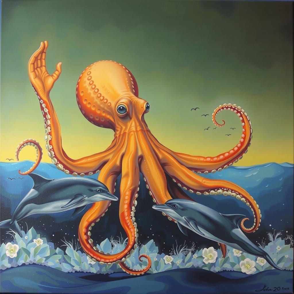 Giant Octopus Waves in Cinematic Hyperrealism