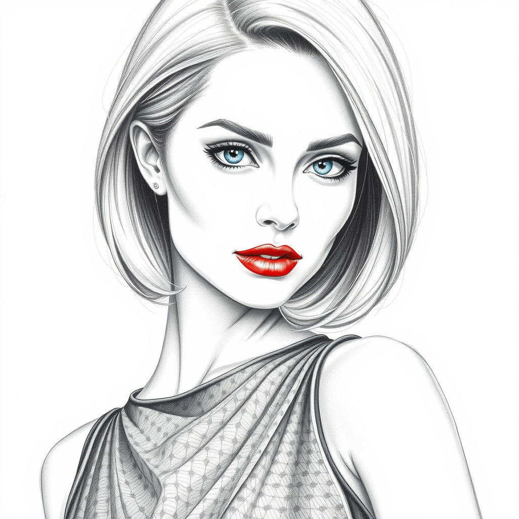 Elegant Woman: Detailed Pencil Drawing in Cross-Hatching