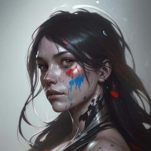 Hyperdetailed Portrait with Paint Splatter and Dynamic Light...