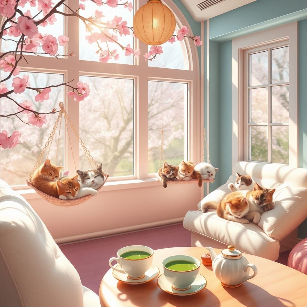 Whimsical Cat Café in Pastel Paradise