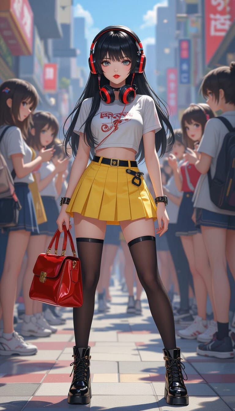 Stylish Anime Girl in Vibrant Urban Scene as 3D Art