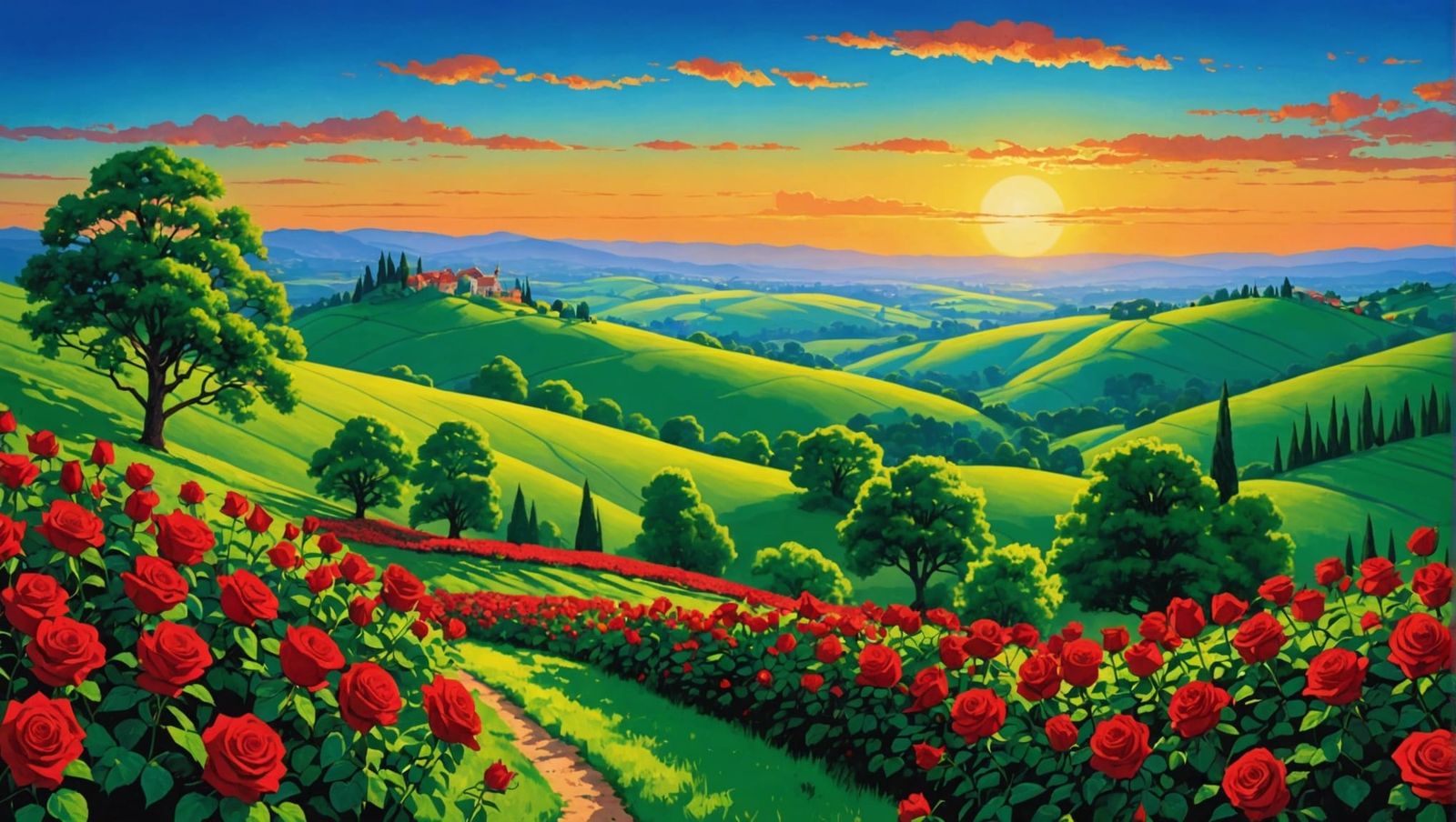 Emerald Hills Under a Ruby Sun