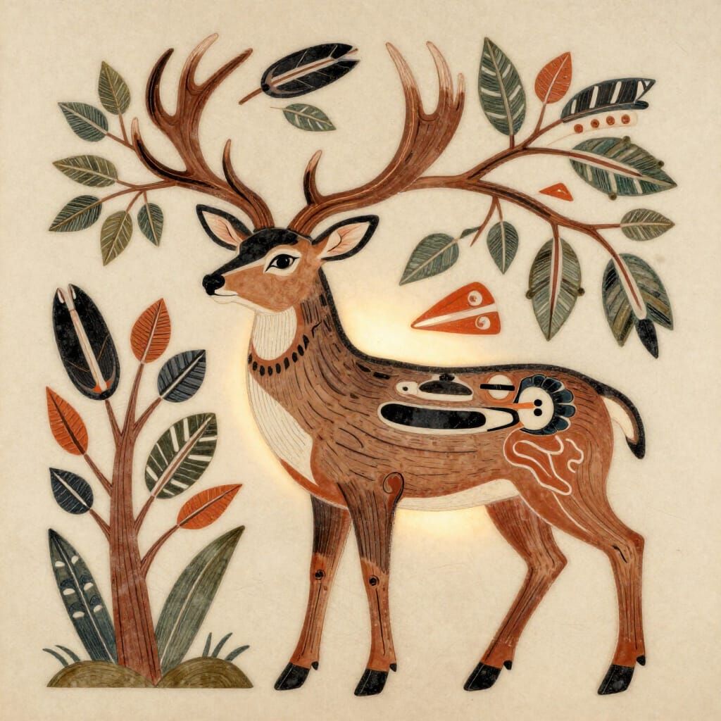 Tribal Deer-Tree Hybrid Creature Art