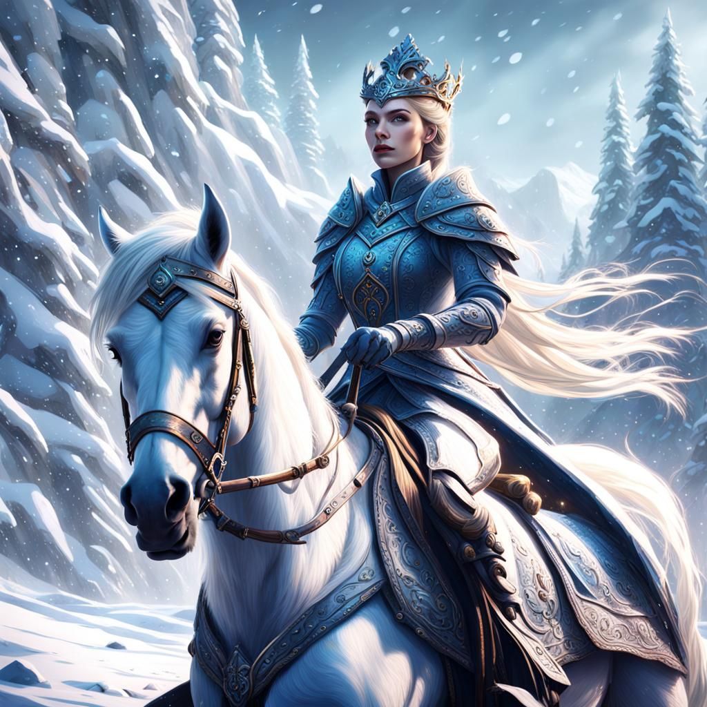 Princess on Horseback in Snowy Landscape