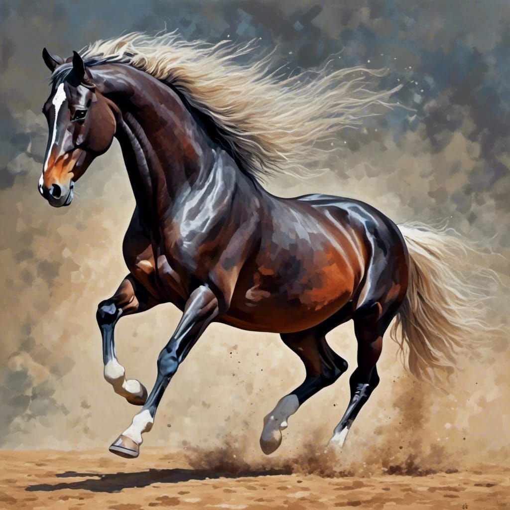 Proud Horse Prancing in Screen Print Style