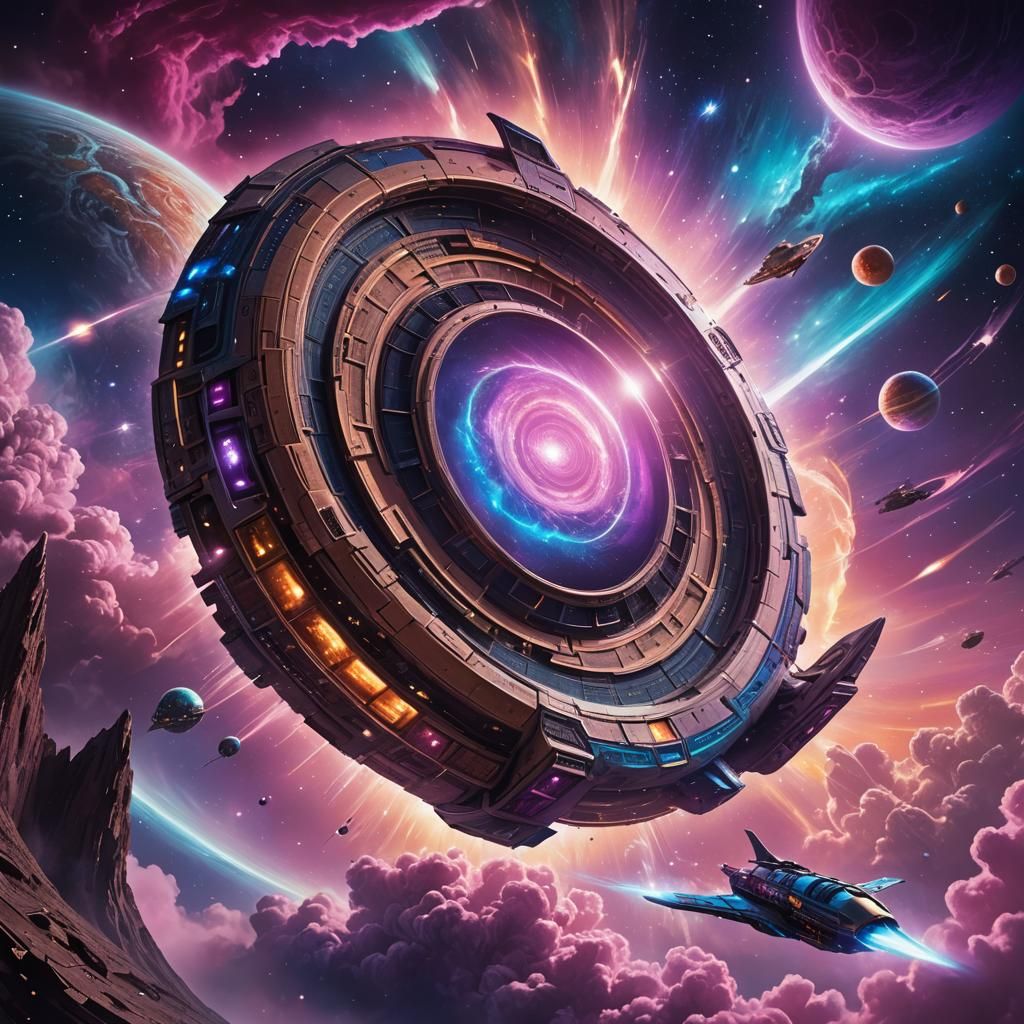 Spaceship Emerges from Stargate in Epic Concept Art